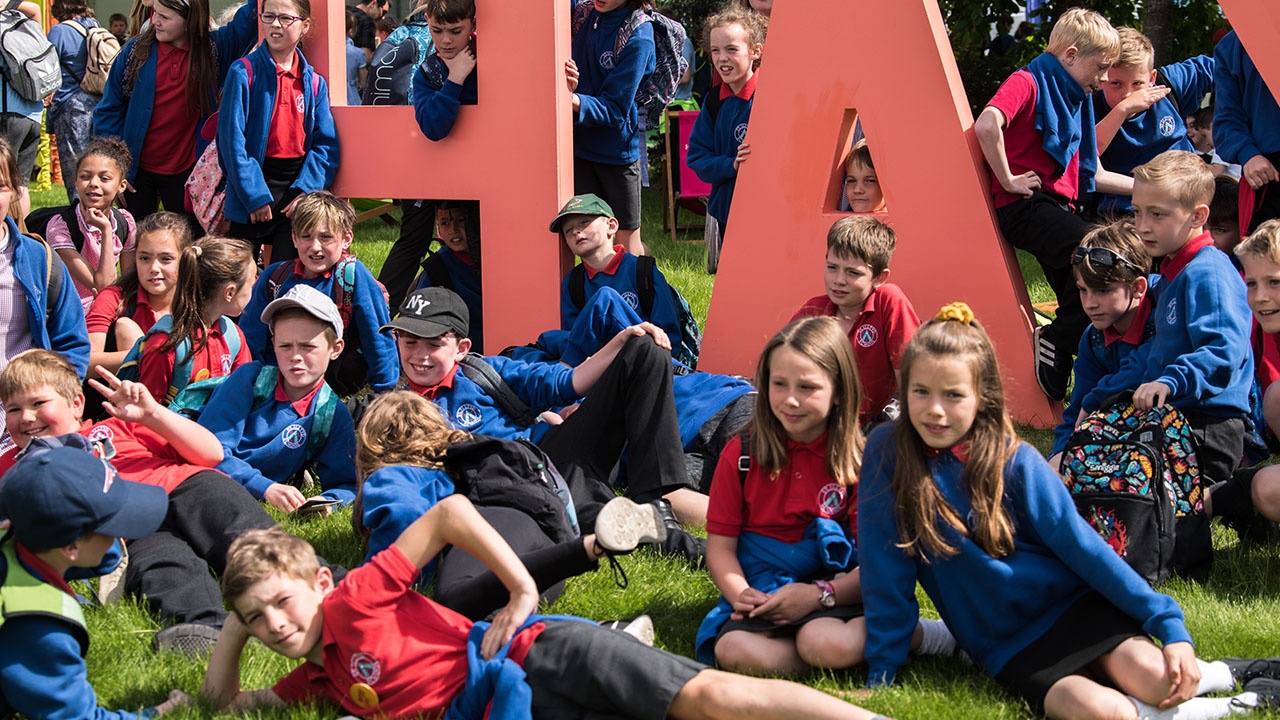 School children at Hay Festival